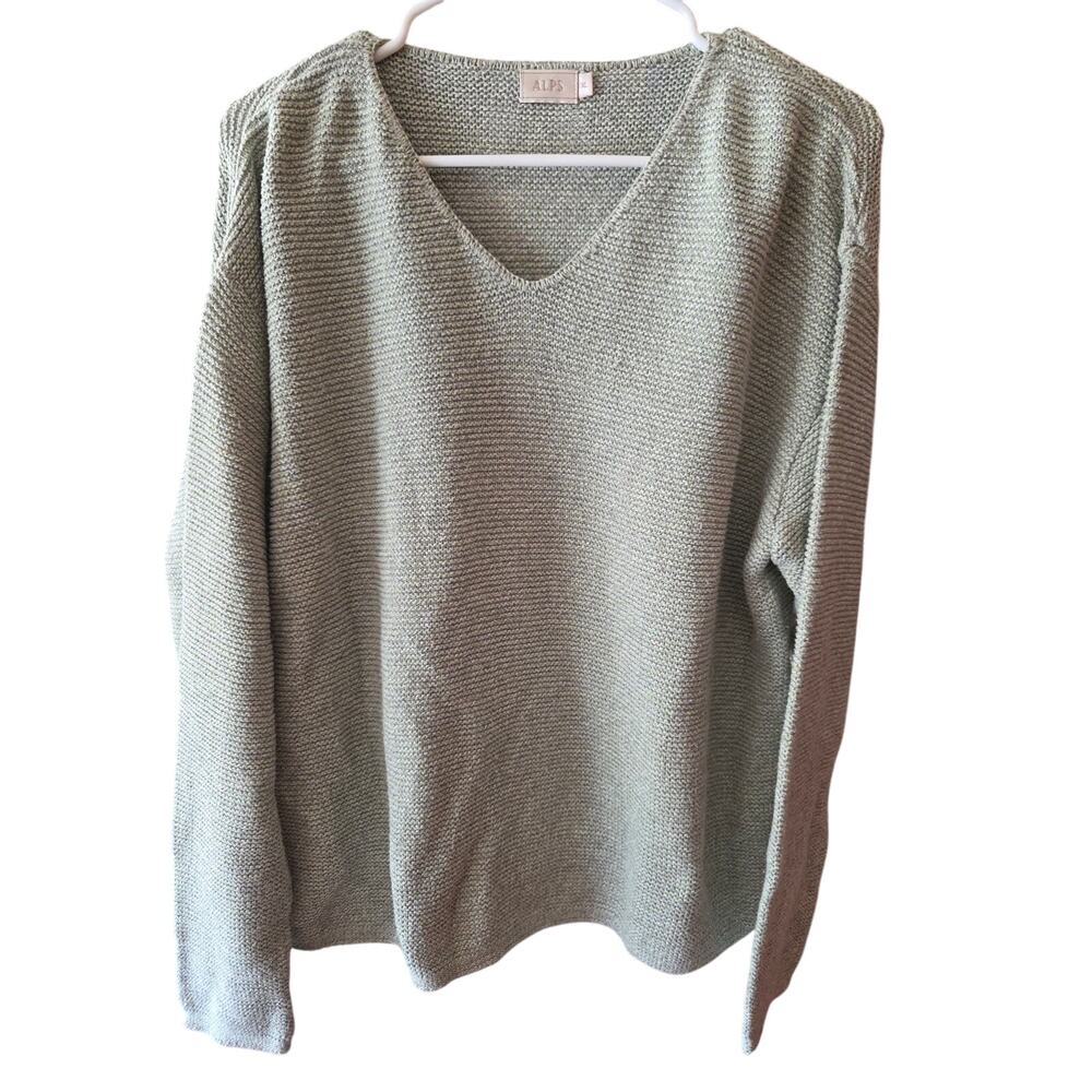 Alps Sage Green Boxy Fit Sweater XL Womens V Neck Long Sleeve Normcore Warm